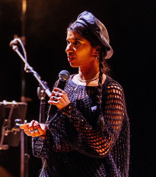 Nabihah Iqbal speaking at Manchester Collective performance March 2025