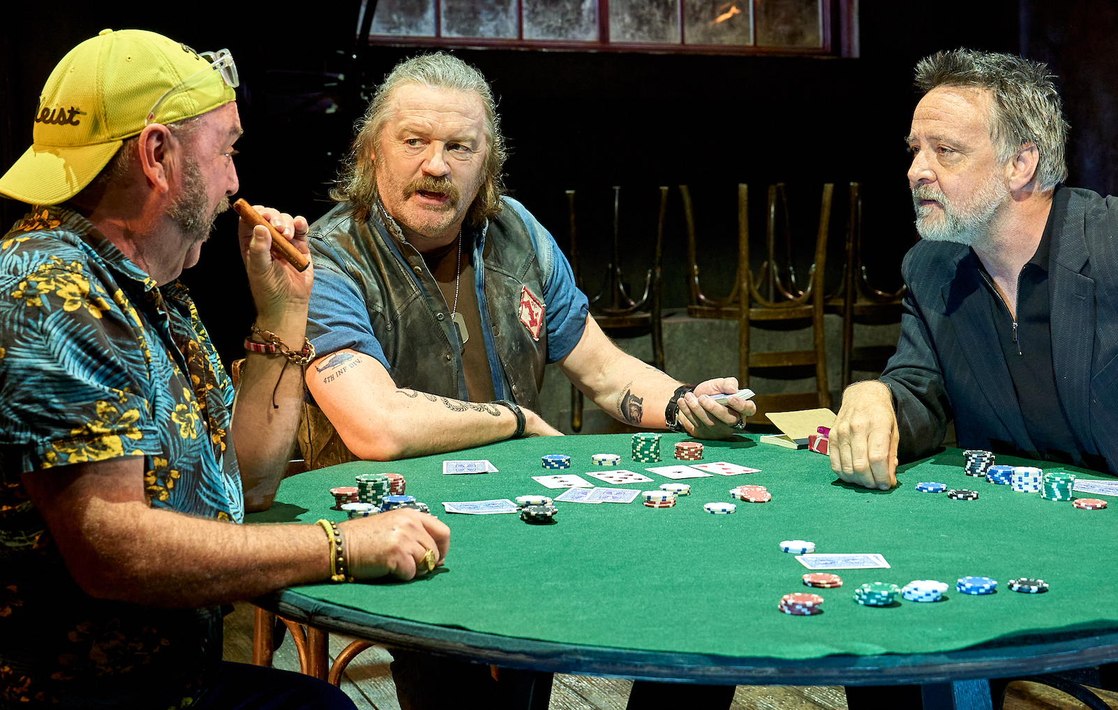 Siôn Tudor Owen as George, Andrew Whipp as Bobby, Richard Harrington as Mike in House of Games