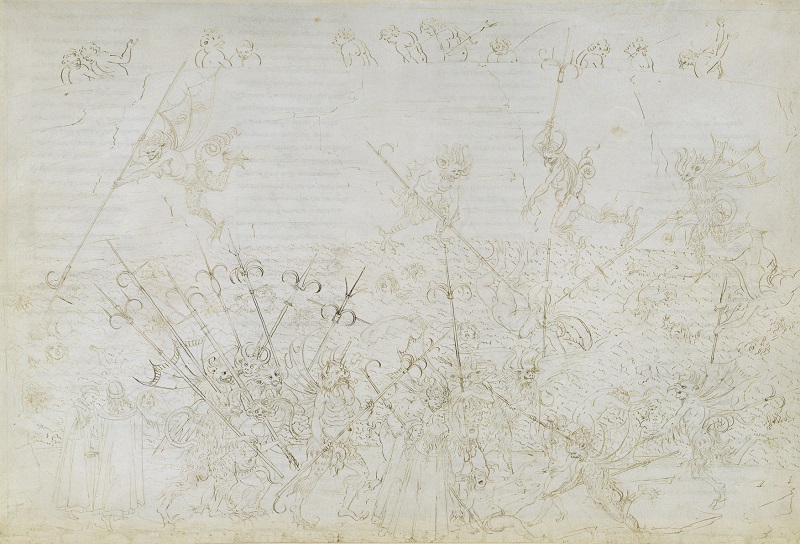 Sandro Botticelli Punishment of the corrupt in the eighth circle (Divine Comedy, Inferno XXII), ca. 1481-1495, Pen and brown ink over metal pen on parchment, 32,9 x 47,1 cm © Staatliche Museen zu Berlin, Kupferstichkabinett / Philipp Allard
