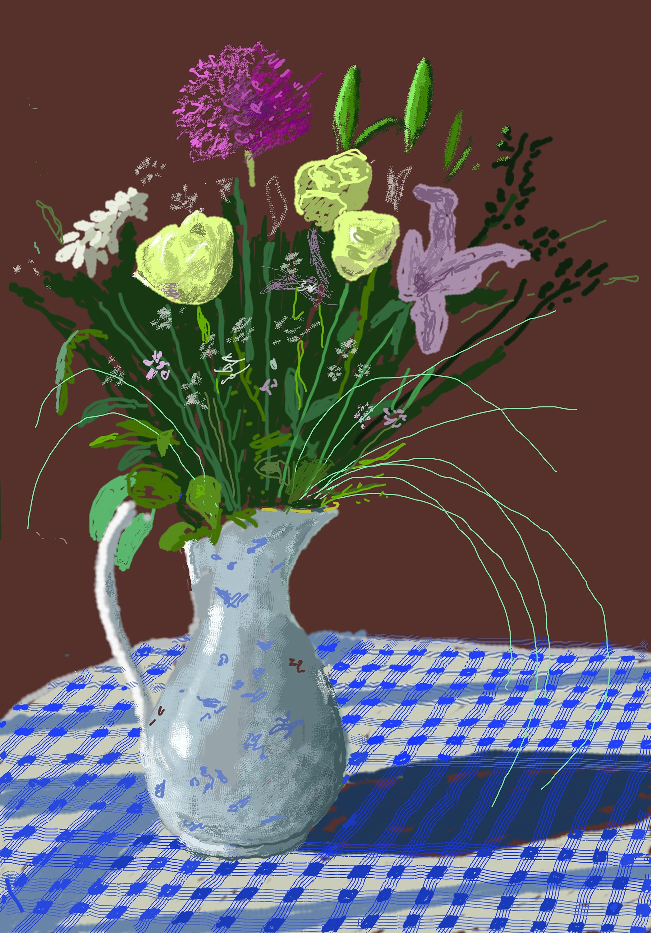 David Hockney '20th February 2021, Jug with Flowers' iPad painting© David Hockney