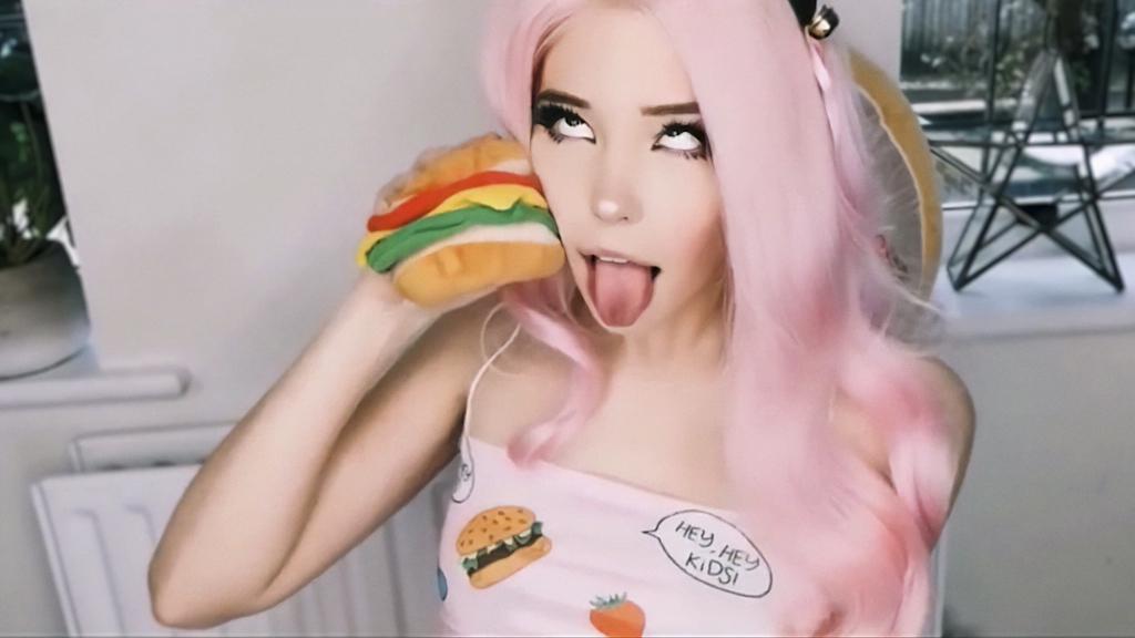 Belle Delphine on the net in Ahegao face