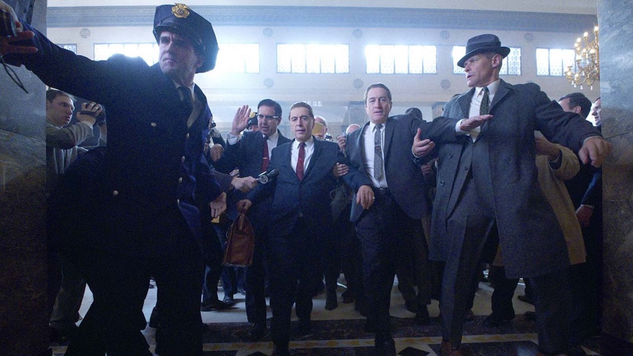 Jimmy Hoffa (Al Pacino, centre) in The Irishman