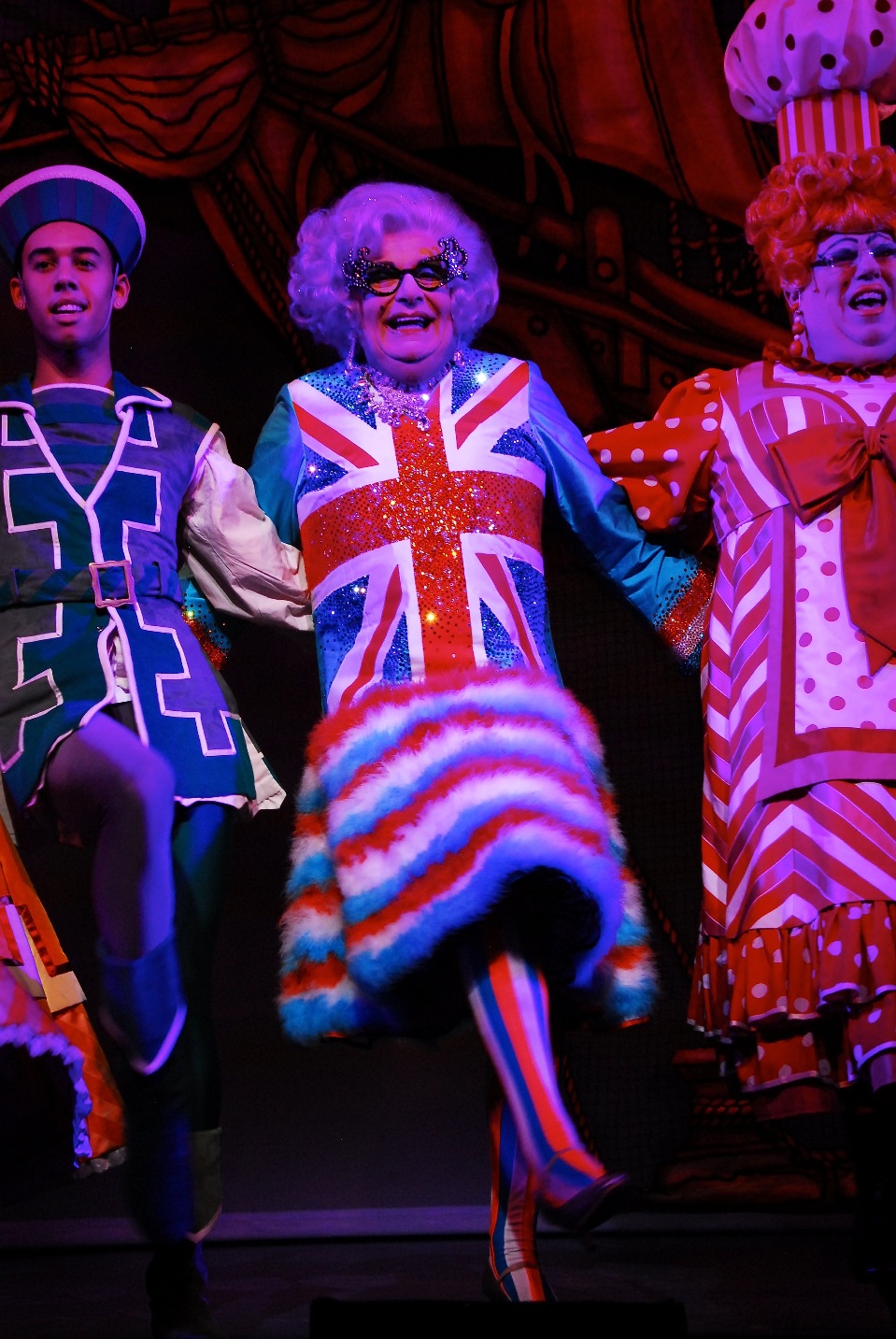 Dame Edna Everage and Sarah the Cook (Eric Potts, right) in Dick Whittington